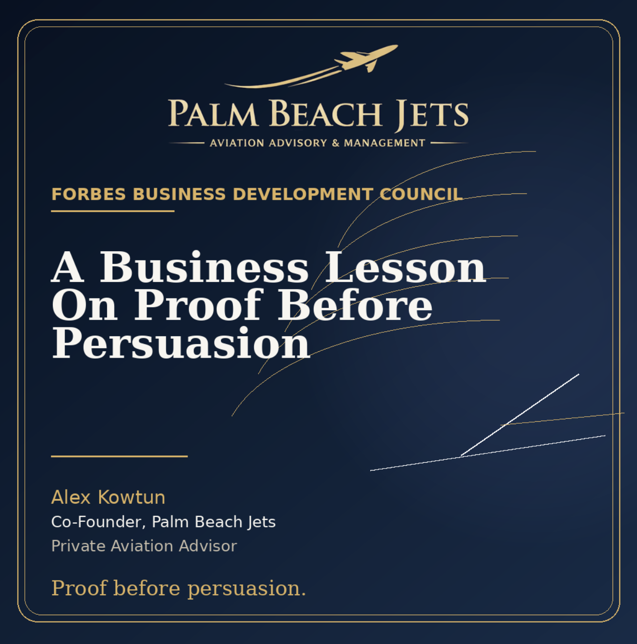 Alex Kowtun Forbes Business Development Council article titled A Business Lesson On Proof Before Persuasion