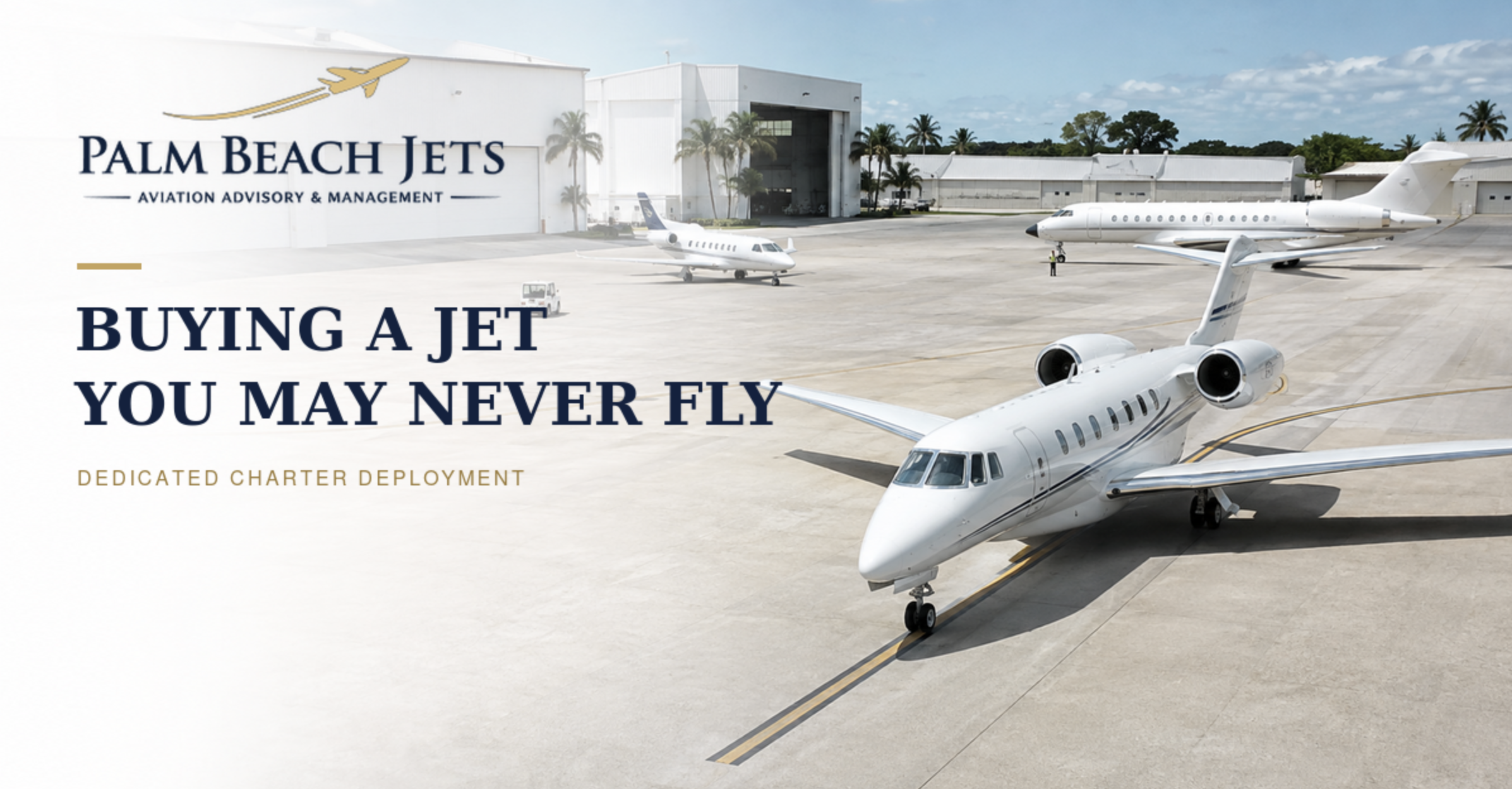 Private jets of different categories positioned at a South Florida FBO for dedicated Part 135 charter deployment.